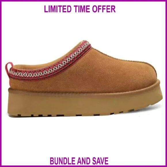 Women's Platform Slipper Boots Fleece Lined Suede Anti-Slip House Shoes - Picture 7 of 8